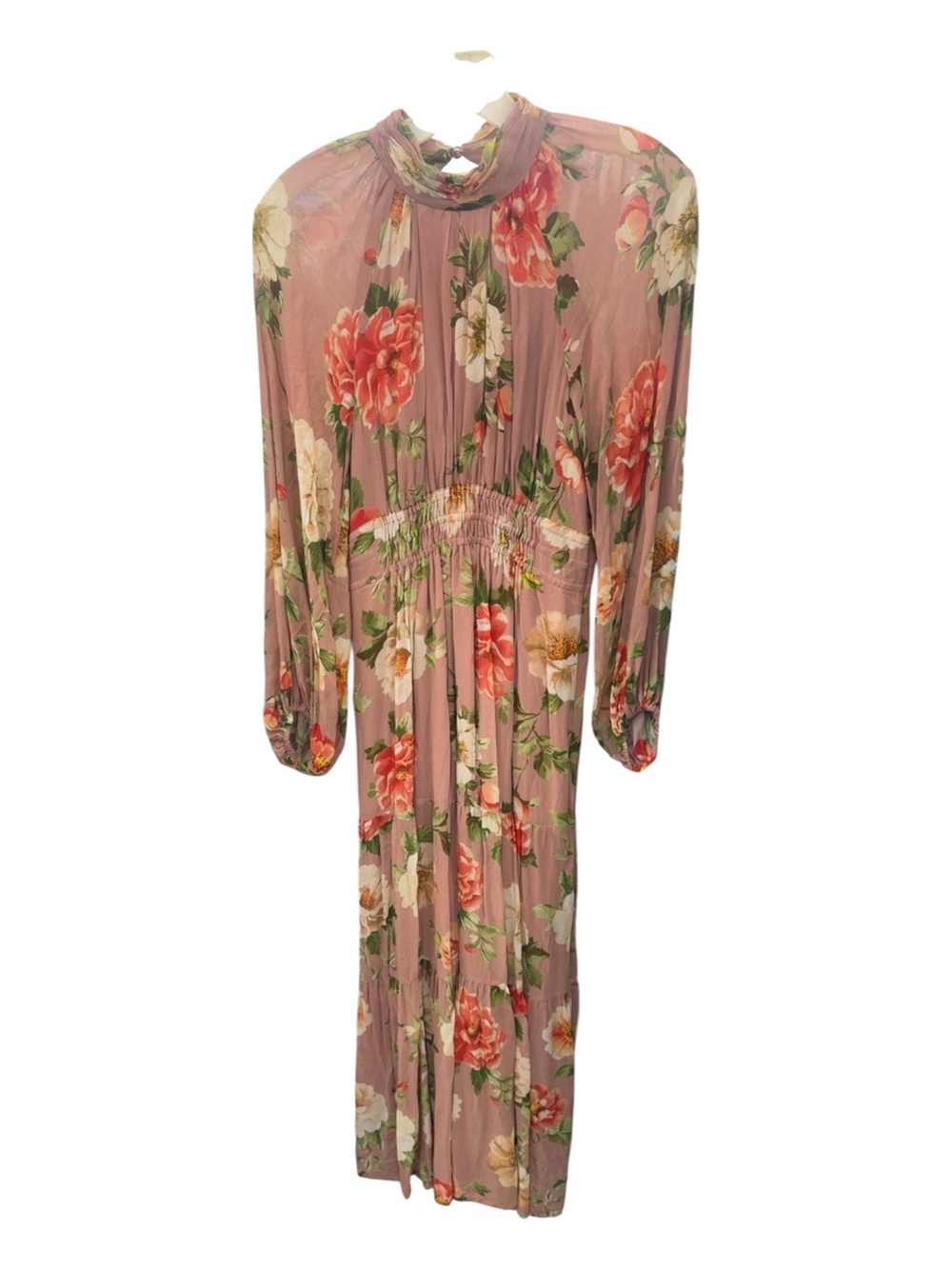 Anthropologie Floral Maxi Dress in Mauve with Red and Cream Blooms
